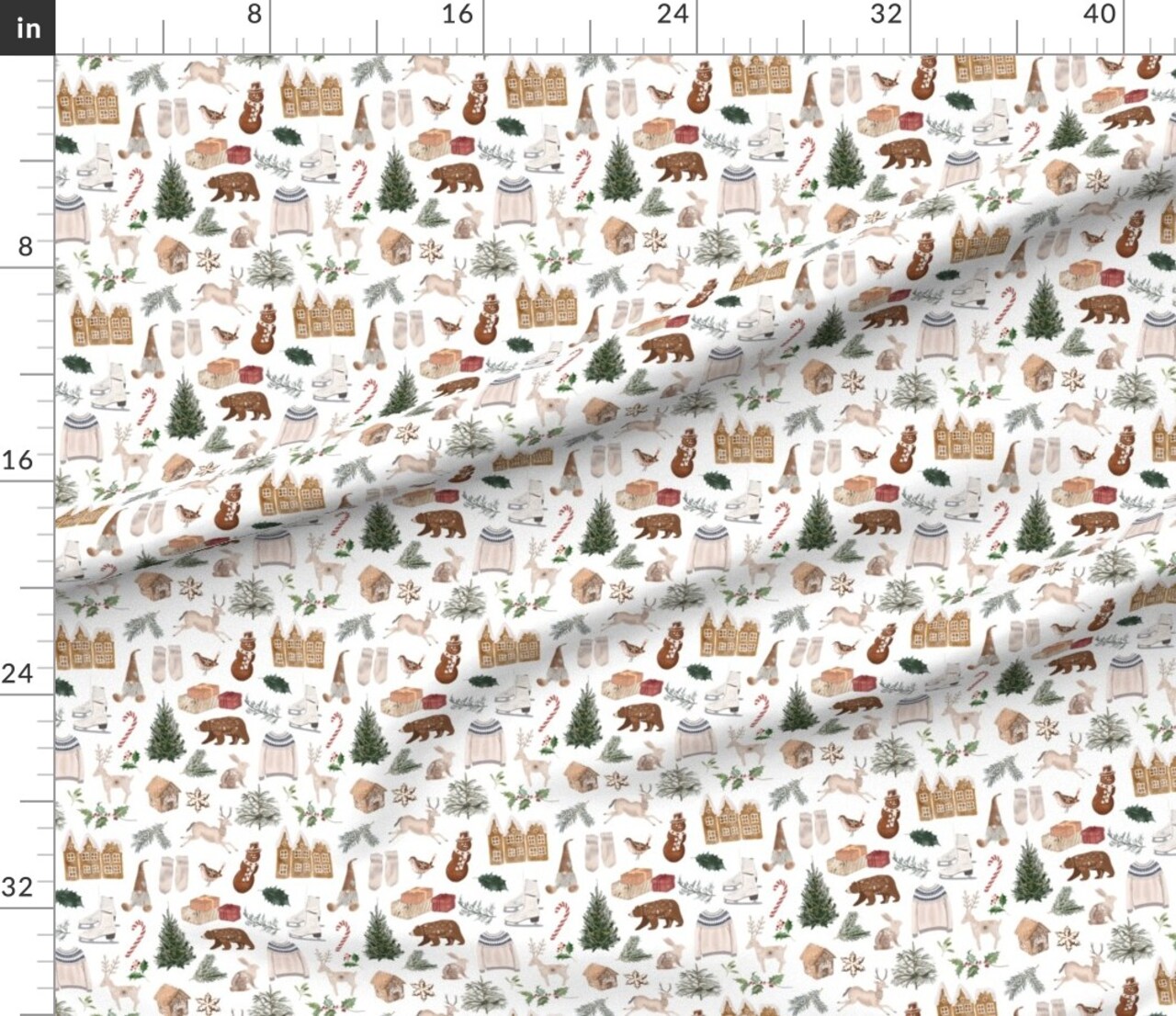 Gingerbread Scandinavian Gnomes Winter Holly Tree Sweater Candy Cane Mistletoe Animals Bear Deer Custom Printed Fabric by Spoonflower Various Fabrics by the Yard or Fat Quarter